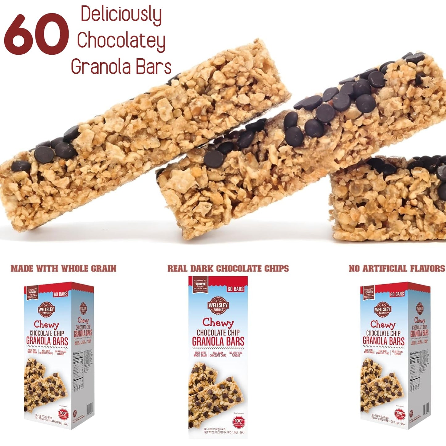 Wellsley Farms Chewy Chocolate Chip Granola Bars, 60 ct.Net Wt 52.8 Oz
